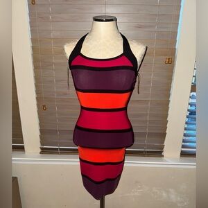 Express Striped Halter Dress in Pink, Orange, and Black
